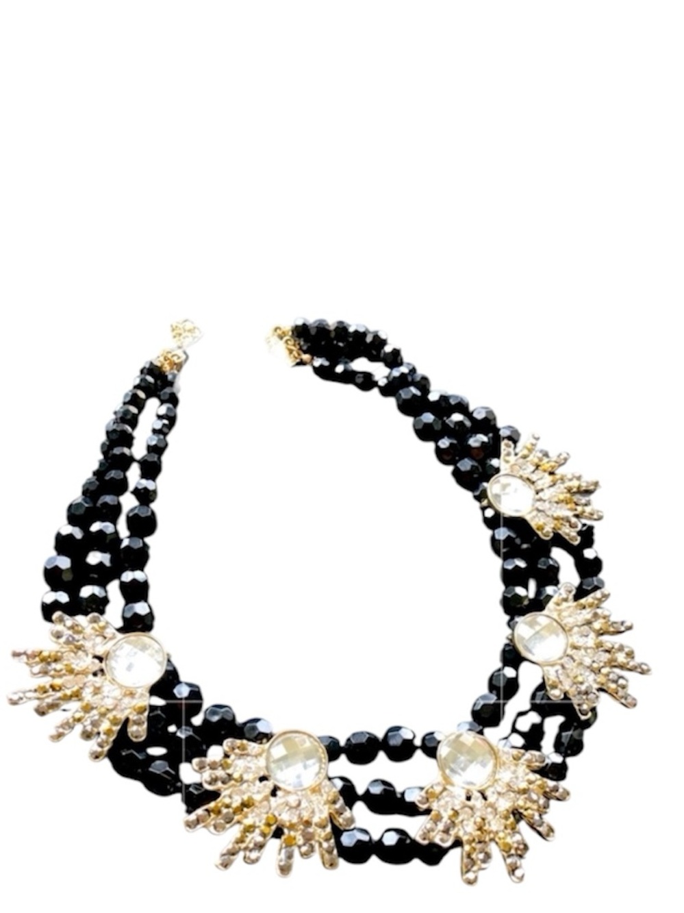 Black & Gold Rhinestone Sunburst Statement Necklace